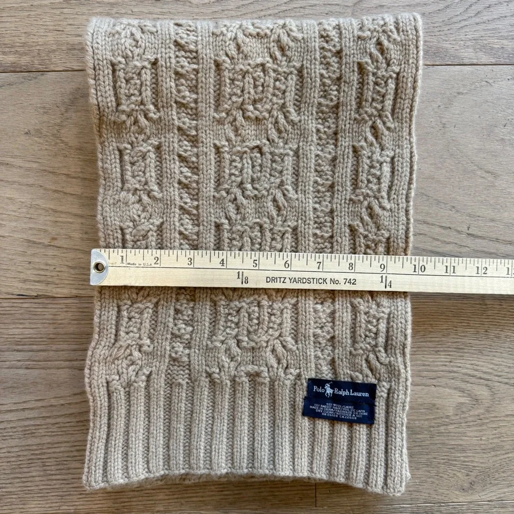 Polo Ralph Lauren‎ Wool Rabbit Hair Cable Knit Scarf Oatmeal Beige Chunky Winter